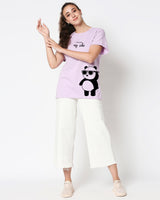 Women's Purple Casual Boyfriend Fit Printed Half Sleeves Tshirt