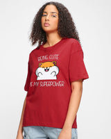 Women's Red Being Cute Is My Superpower Graphic Printed Oversized Tshirt