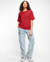Women's Red Casual Oversized Fit Solid Half Sleeves Tshirt