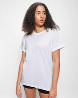Women's White Casual Boyfriend Fit Solid Half Sleeves Tshirt