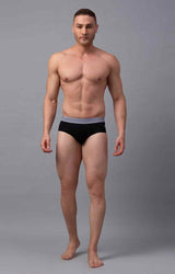Men's Black & Grey Mid-Rise Solid Brief