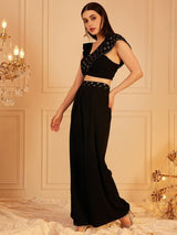 Women's Black Square Neck Sleeveless Embellished Top & Palazzo