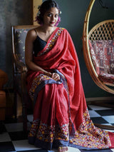 Women's Red Silk Saree with Blouse Piece