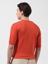 Men's Orange Casual Solid Half Sleeves Tshirt