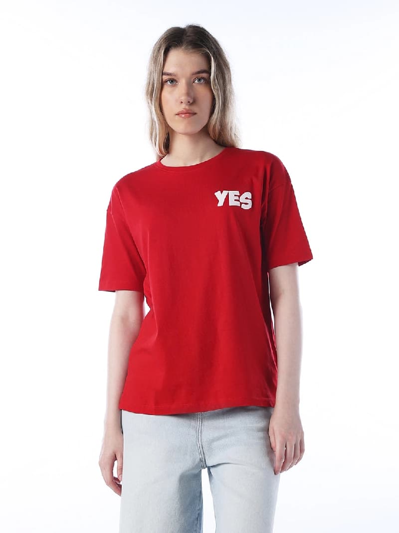 Women's Red Casual Printed Regular Fit Tshirt
