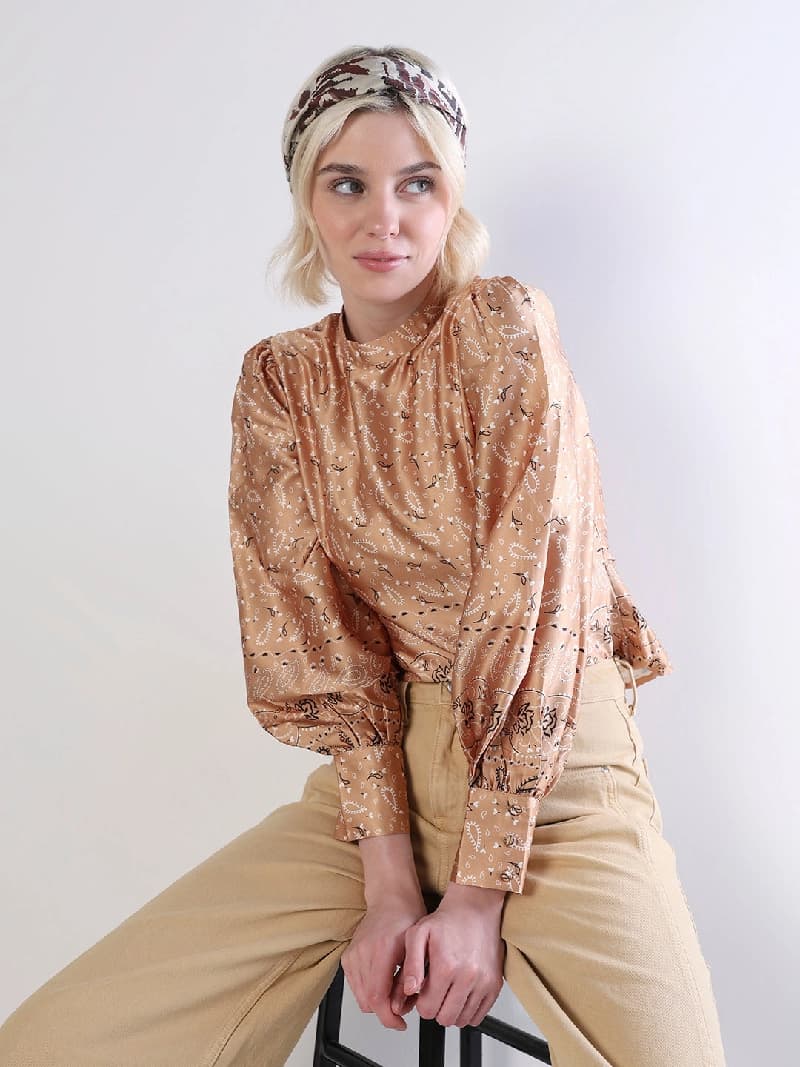 Women's Brown Casual Printed Regular Fit Top