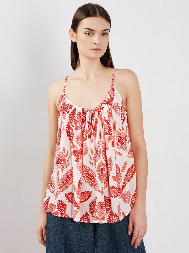 Women's Red Casual Printed Regular Fit Top