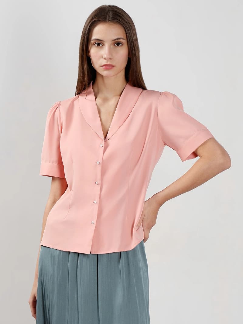 Women's Pink Formal Solid Regular Fit Shirt
