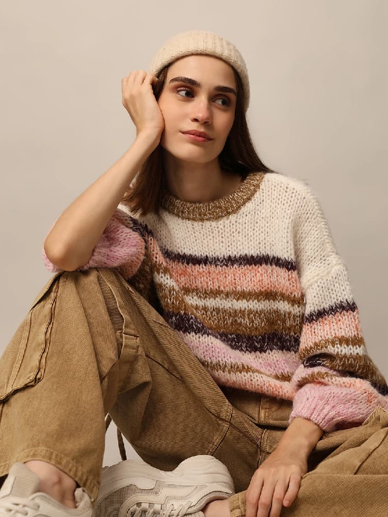 Women's Multicolor Casual Striped Regular Fit Sweater