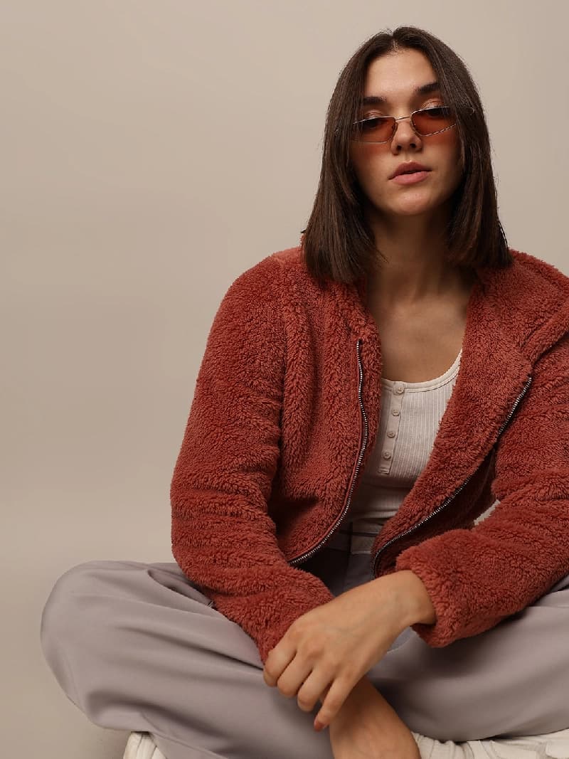 Women's Brown Casual Solid Regular Fit Jacket