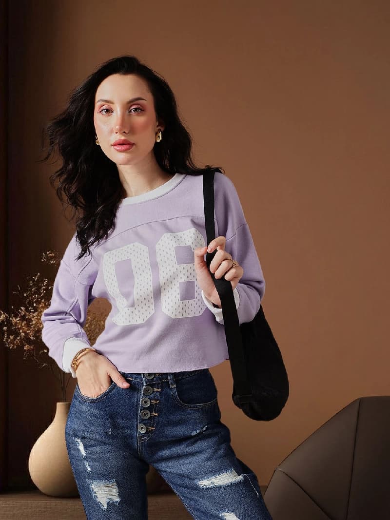 Women's Purple Casual Printed Regular Fit Sweatshirt