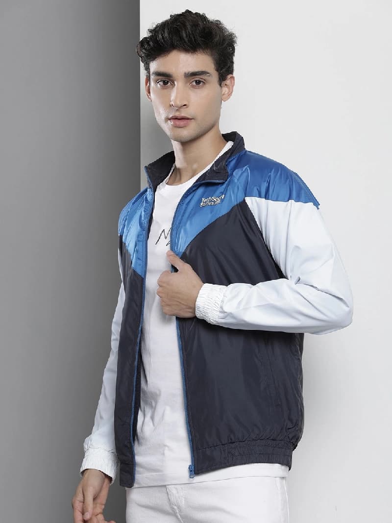 Men's Navy Casual Colorblocked Regular Fit Jacket