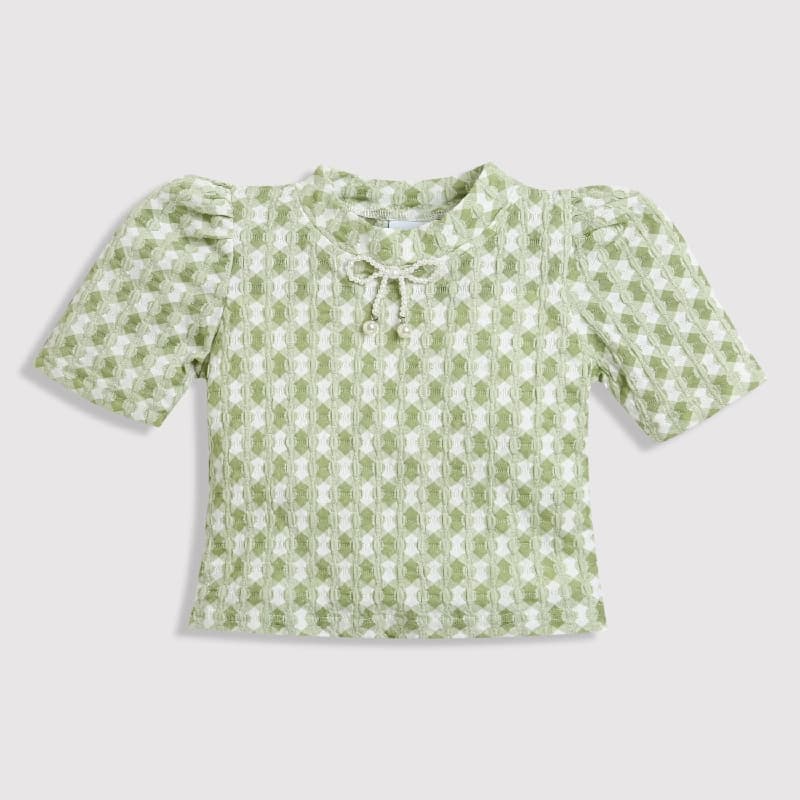 Girls Green Casual Half Sleeves Top
