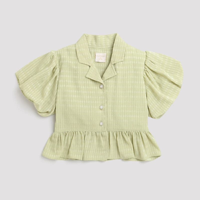 Girls Green Casual Half Sleeves Top