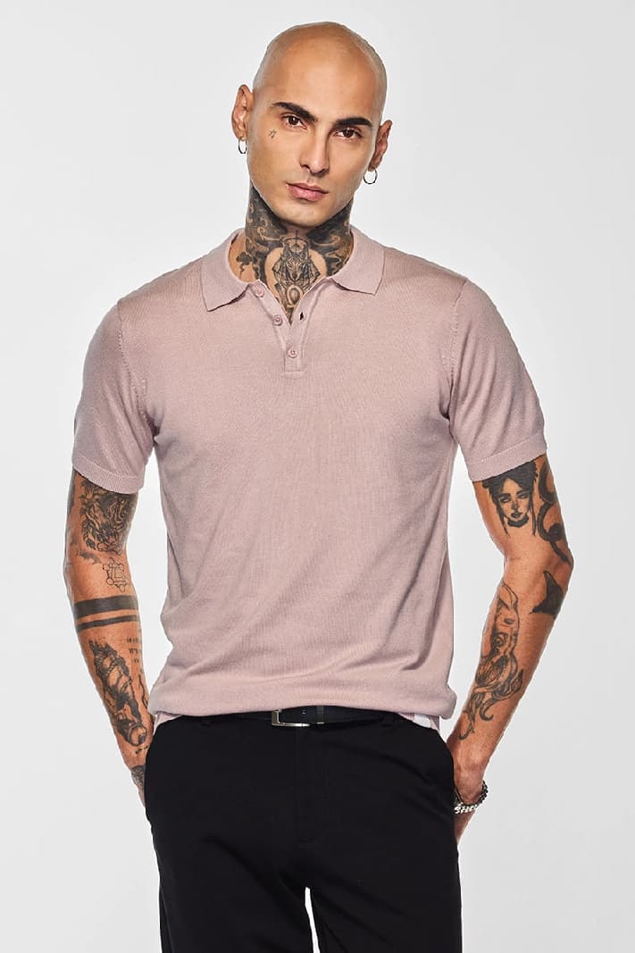 Men's Pink Casual Solid Slim Fit Polo Tshirt