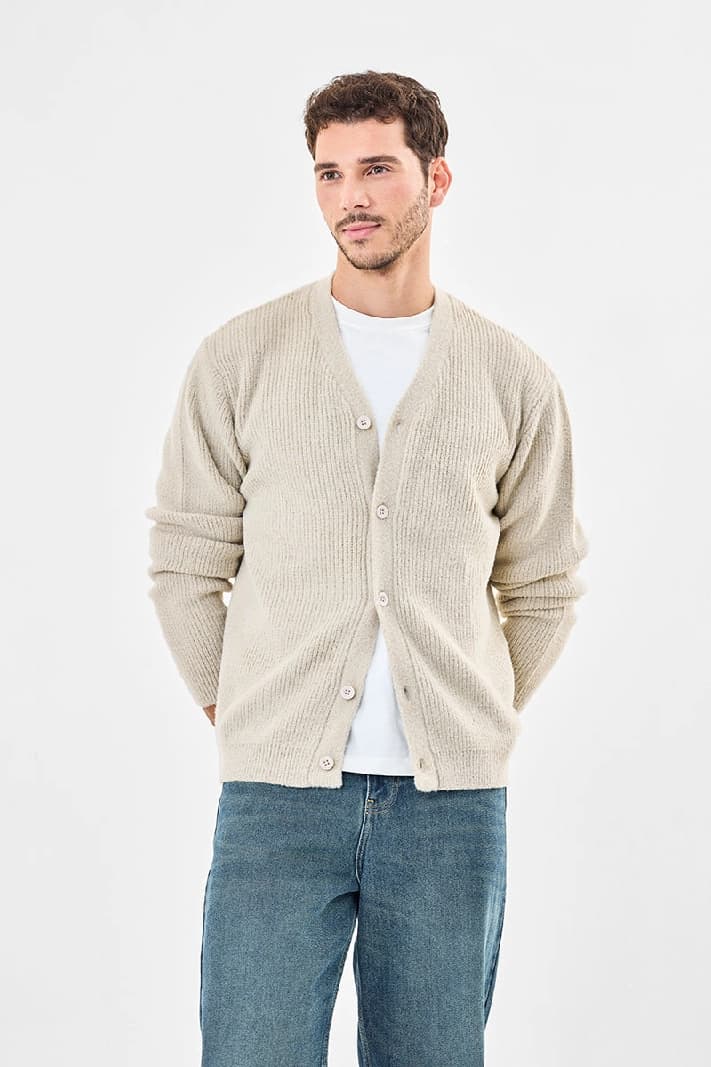 Men's Beige Casual Solid Regular Fit Cardigan
