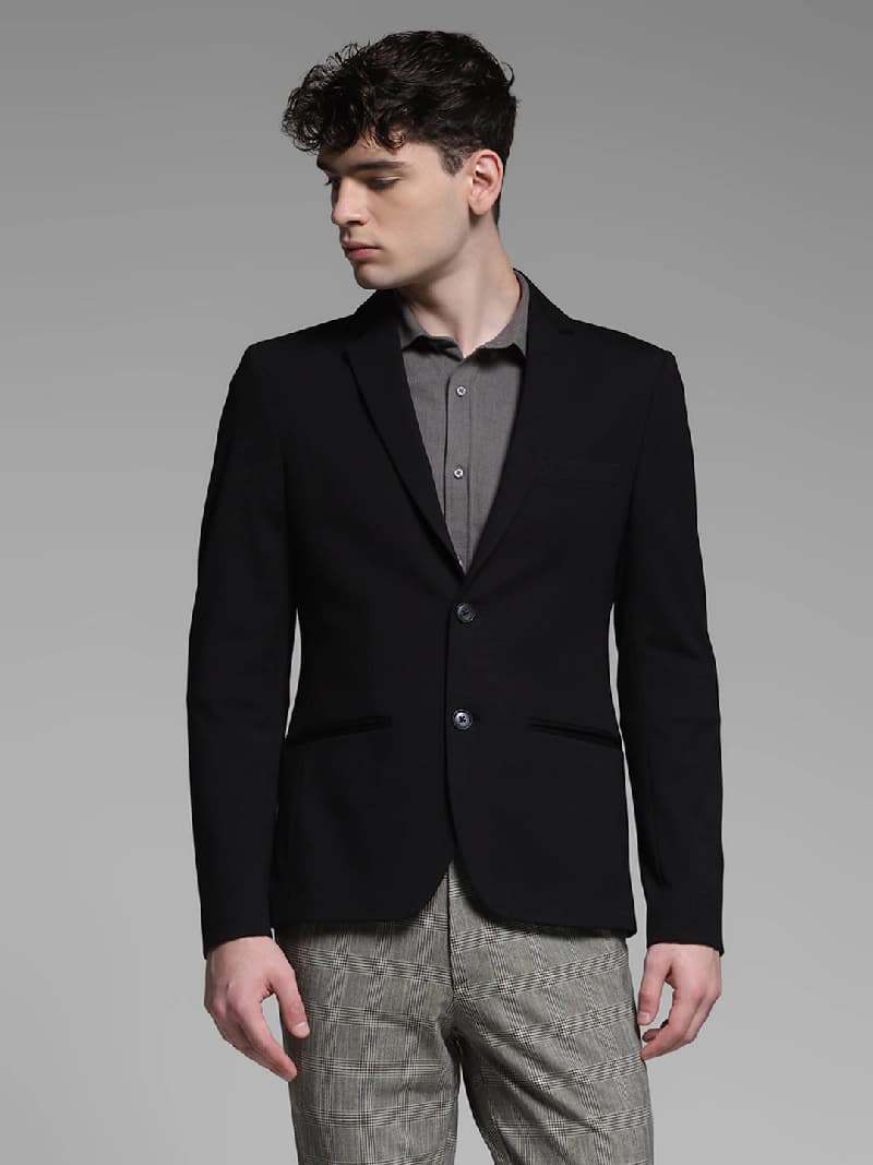 Men's Black Casual Solid Slim Fit Blazer