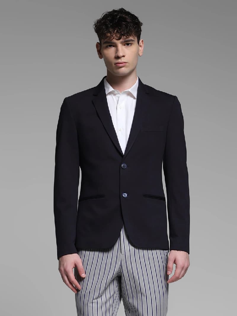Men's Blue Casual Solid Slim Fit Blazer