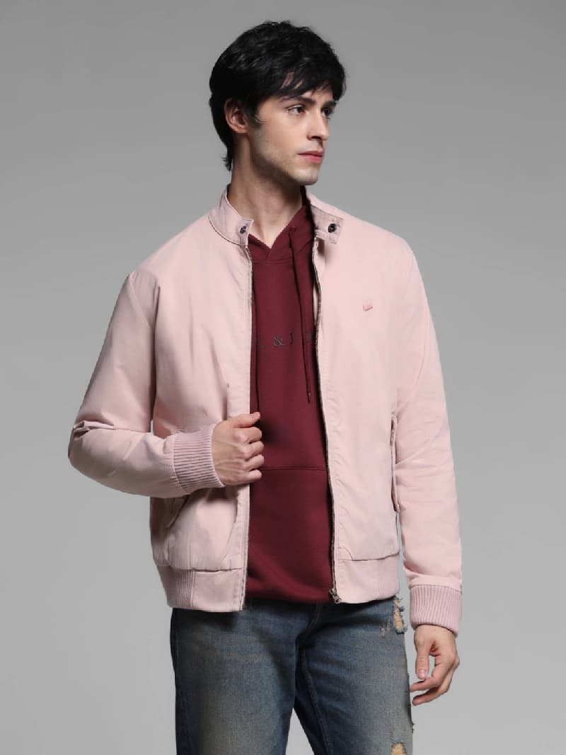 Men's Pink Casual Solid Regular Fit Jacket