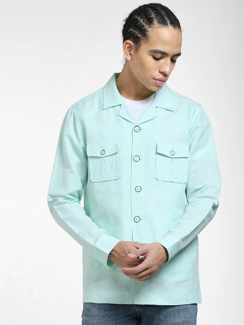 Men's Green Casual Solid Slim Fit Jacket