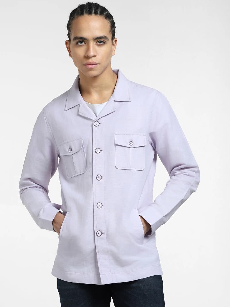 Men's Purple Casual Solid Slim Fit Jacket
