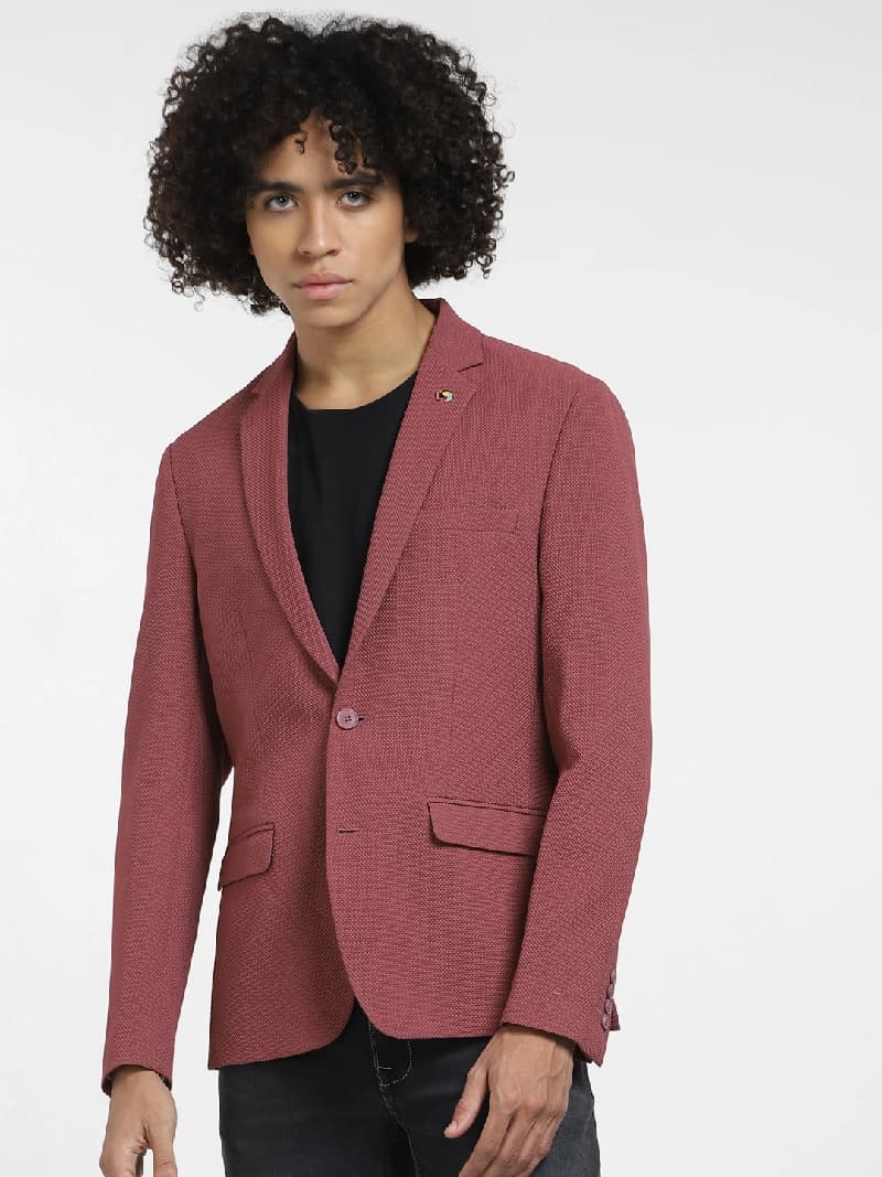 Men's Purple Casual Solid Slim Fit Blazer