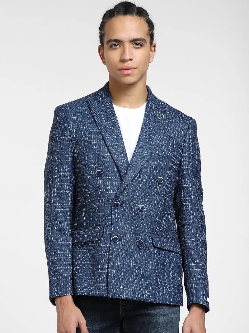 Men's Blue Casual Solid Slim Fit Blazer
