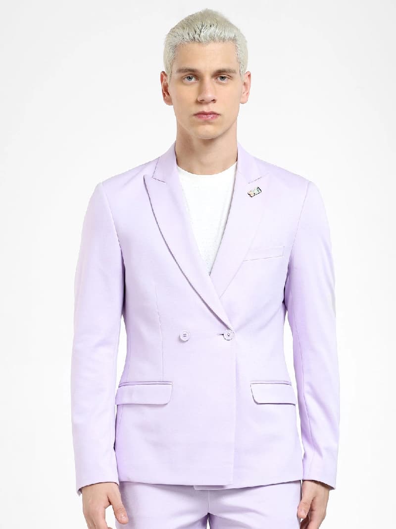 Men's Purple Casual Solid Slim Fit Blazer
