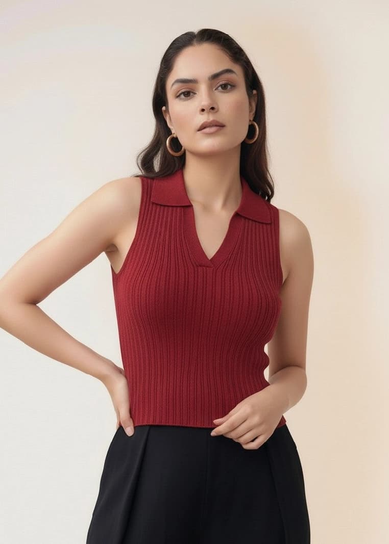 Women's Red Casual Solid Slim Fit Tank