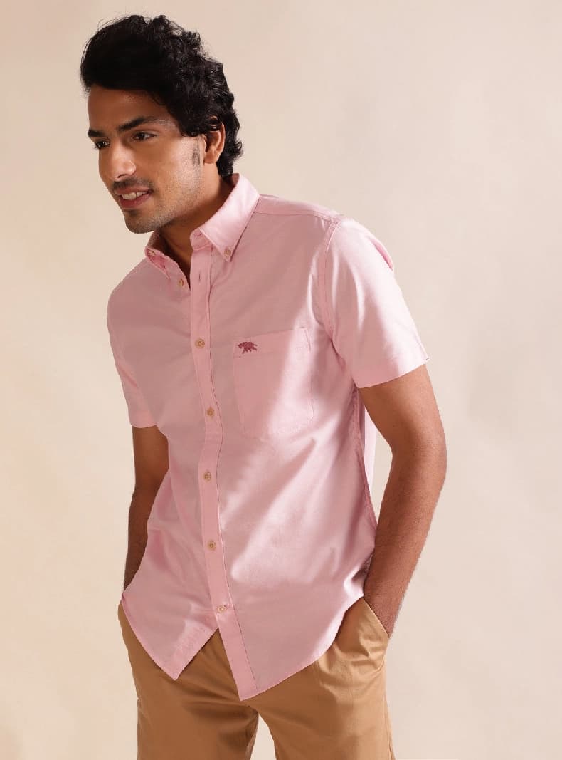 Men's Pink Casual Solid Regular Fit Shirt