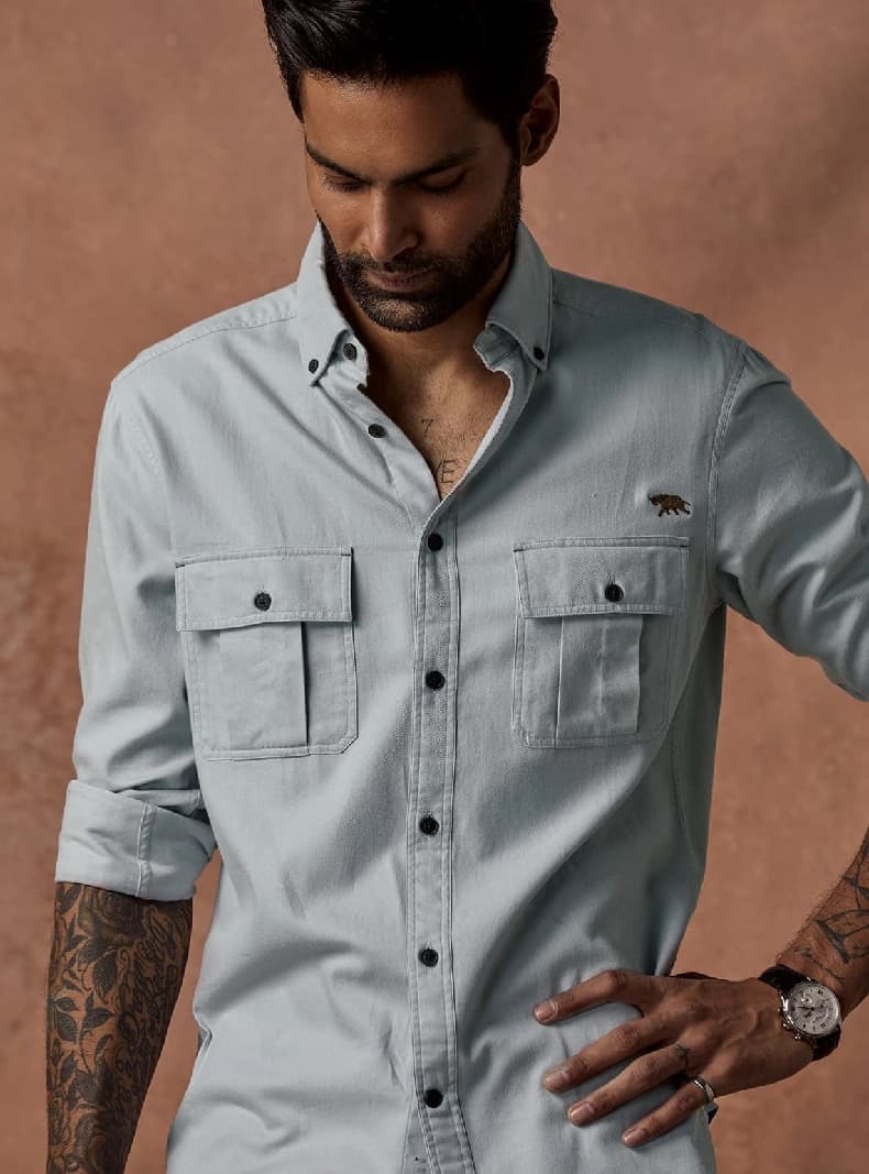 Men's Grey Casual Solid Regular Fit Shirt