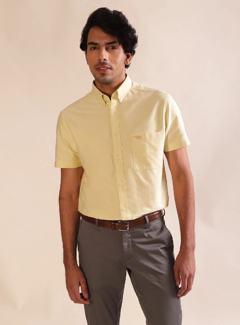 Men's Yellow Casual Solid Regular Fit Shirt