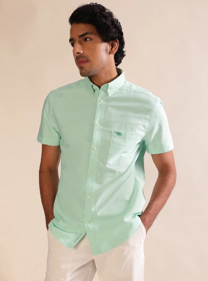 Men's Green Casual Solid Regular Fit Shirt