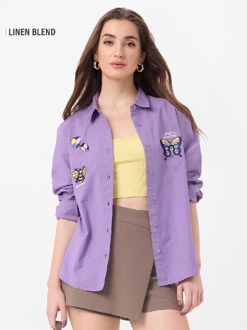 Women's Purple Casual Regular Fit Shirt