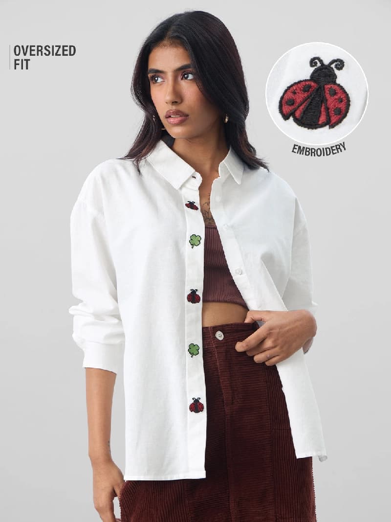Women's White Casual Oversized Fit Shirt