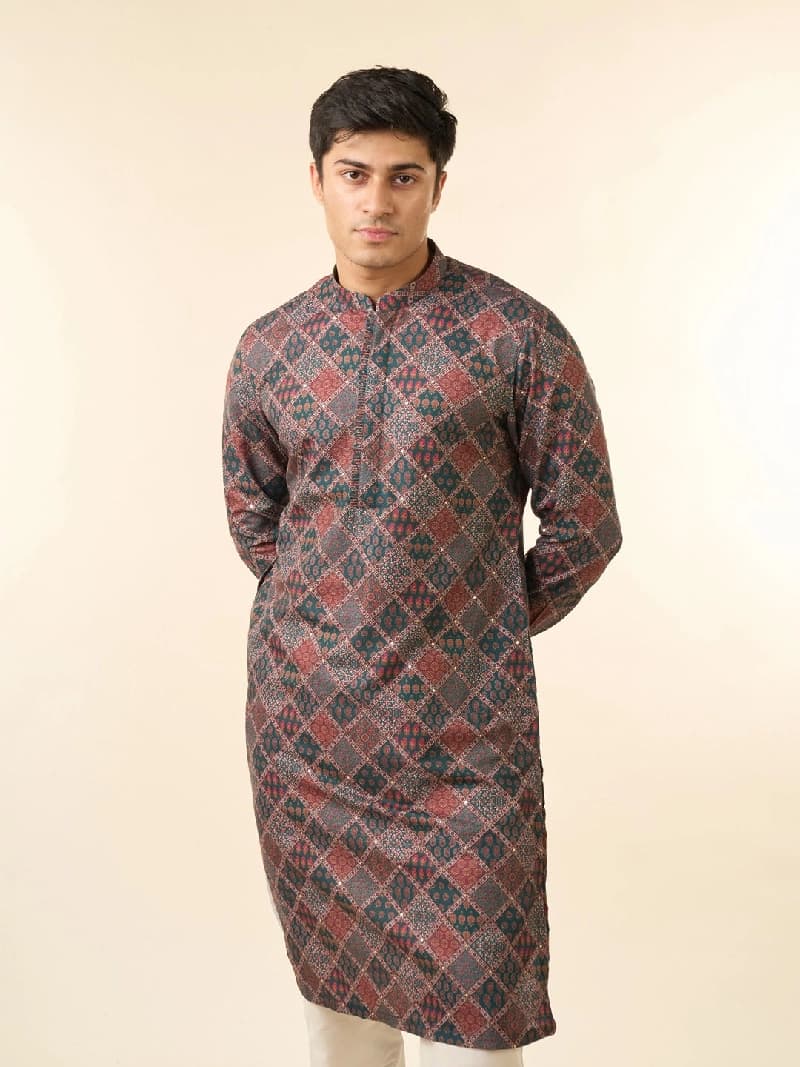 Men's Green Festive Floral Kurta