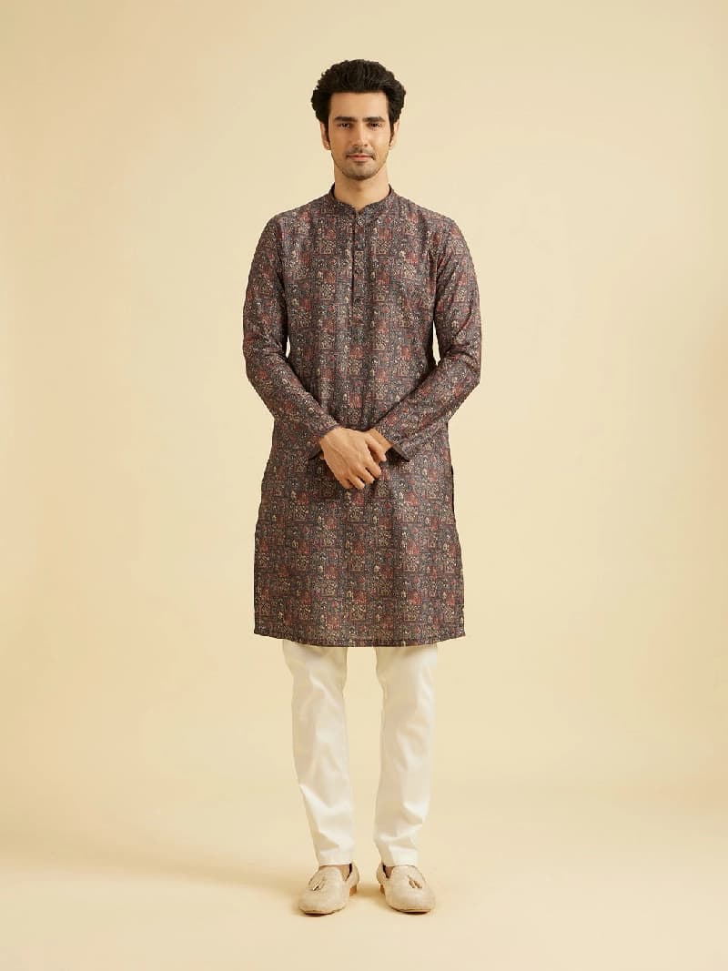 Men's Blue Festive Floral Kurta