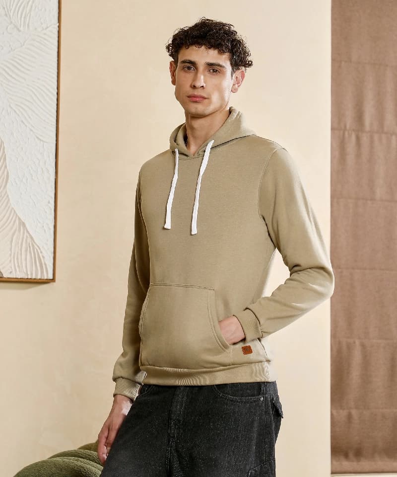Men's Green Casual Solid Hoodie