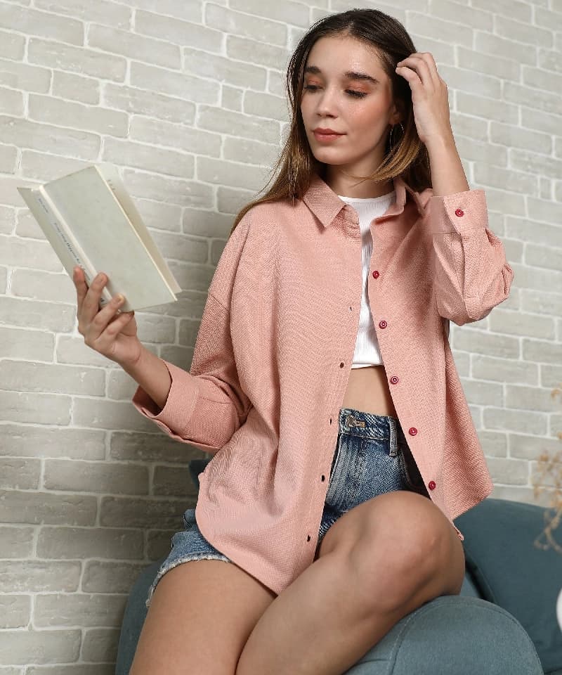 Women's Pink Casual Solid Regular Fit Shirt