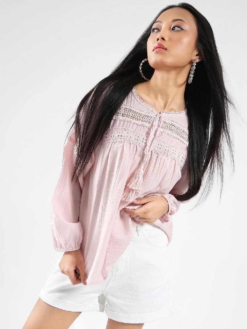 Women's Pink Casual Solid Top