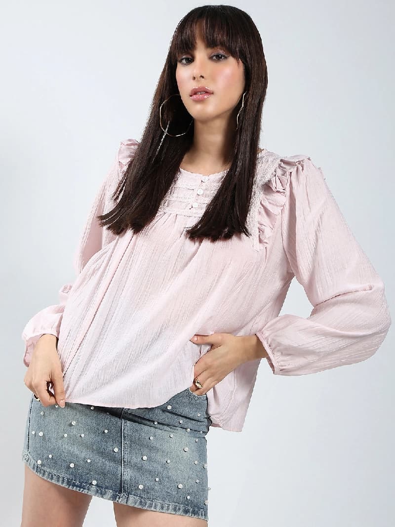 Women's Pink Casual Solid Top