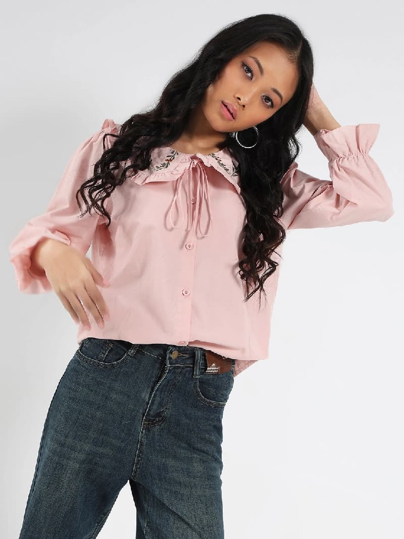 Women's Pink Casual Solid Oversized Fit Shirt