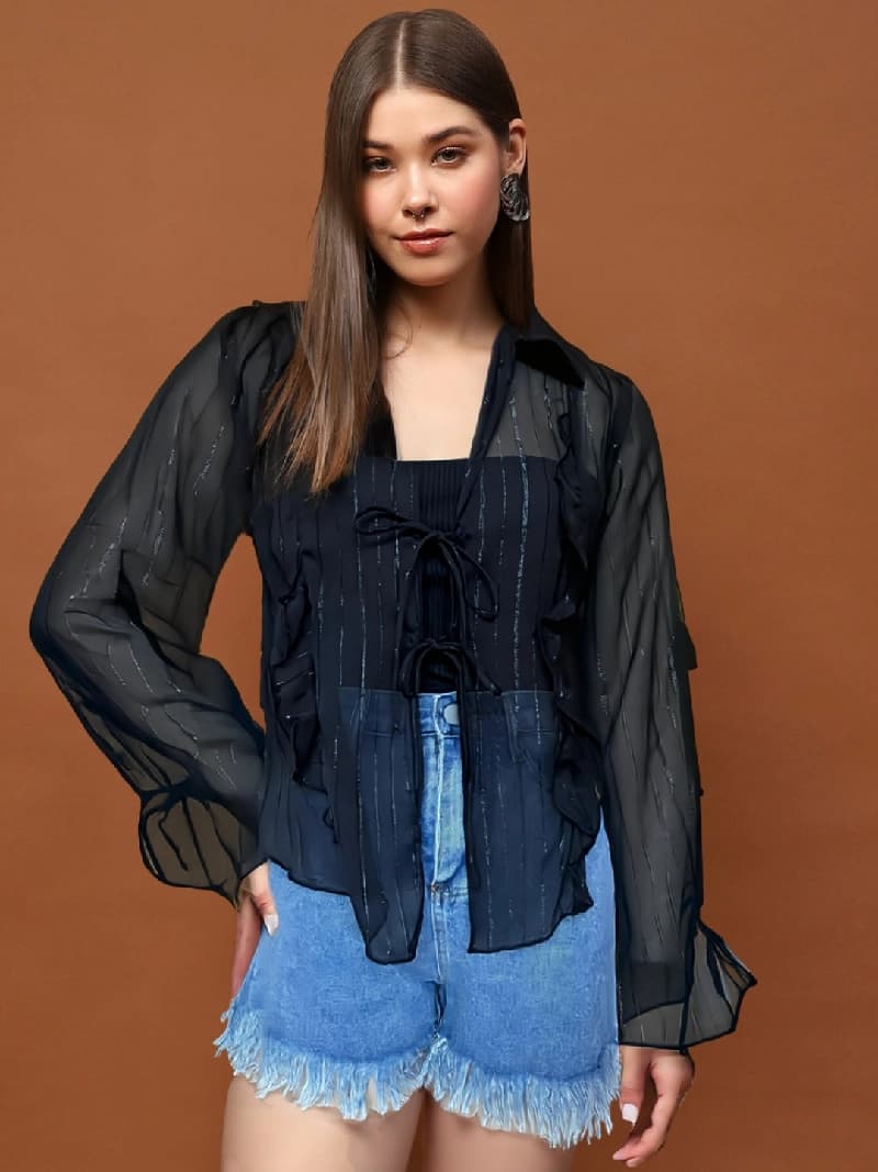 Women's Black Party Printed Regular Fit Shrug