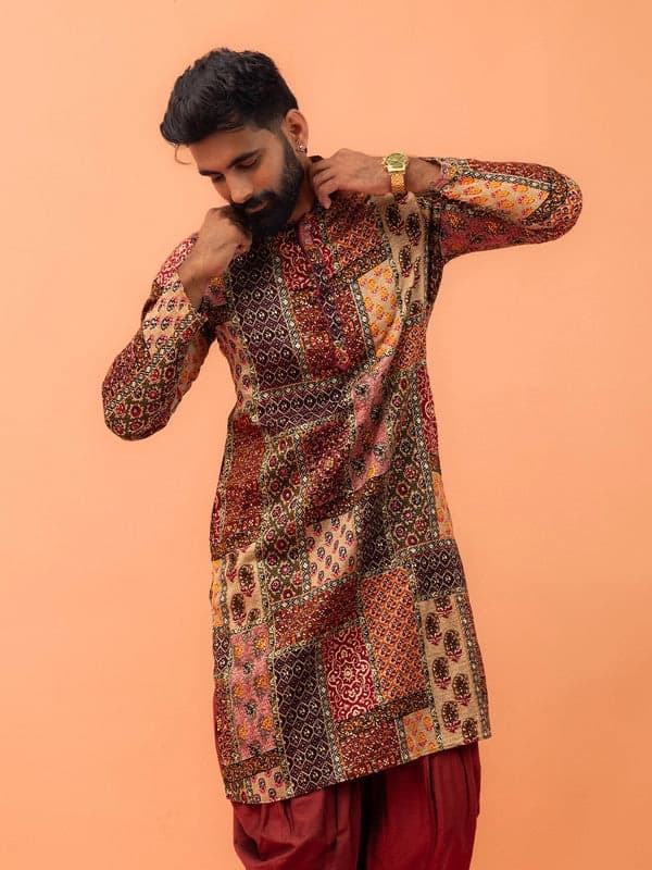 Men's Multicolor Festive Printed Regular Fit Kurta