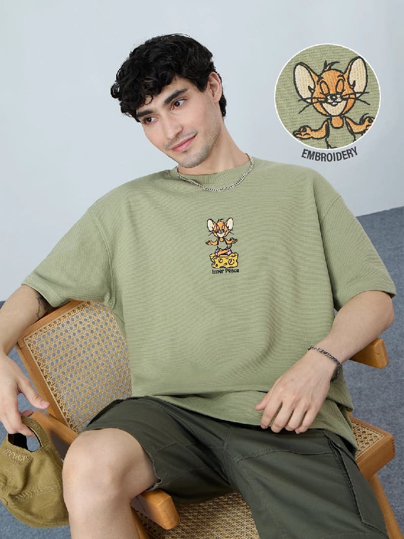 Men's Green Casual Oversized Fit Tshirt