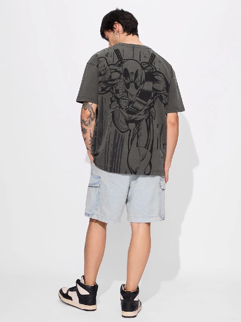 Men's Grey Casual Graphic Oversized Fit Tshirt