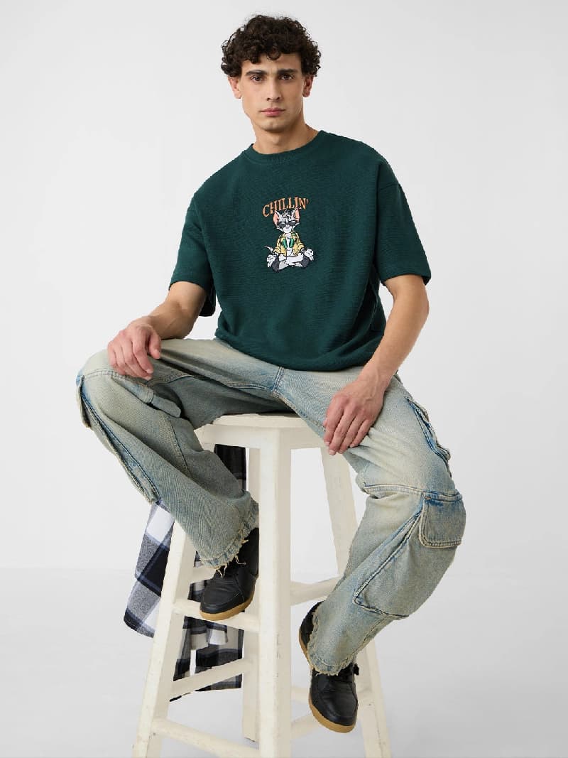 Men's Green Casual Oversized Fit Tshirt