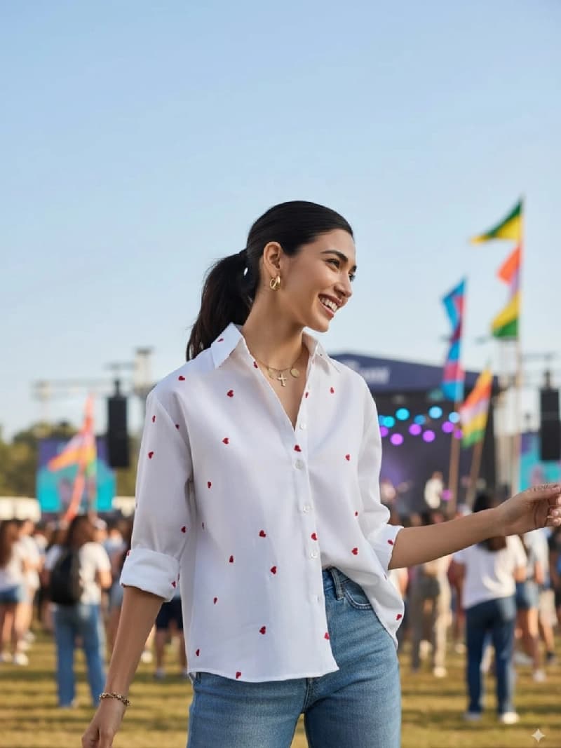 Women's White Casual Printed Regular Fit Shirt