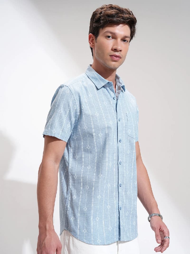 Men's Blue Casual Striped Slim Fit Shirt