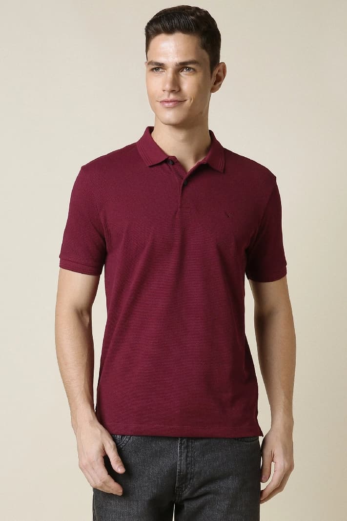 Men's Red Casual Solid Regular Fit Polo Tshirt